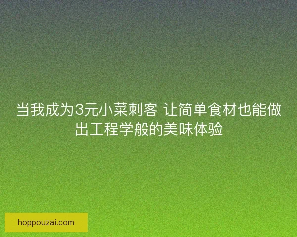 当我成为3元小菜刺客 让简单食材也能做出工程学般的美味体验